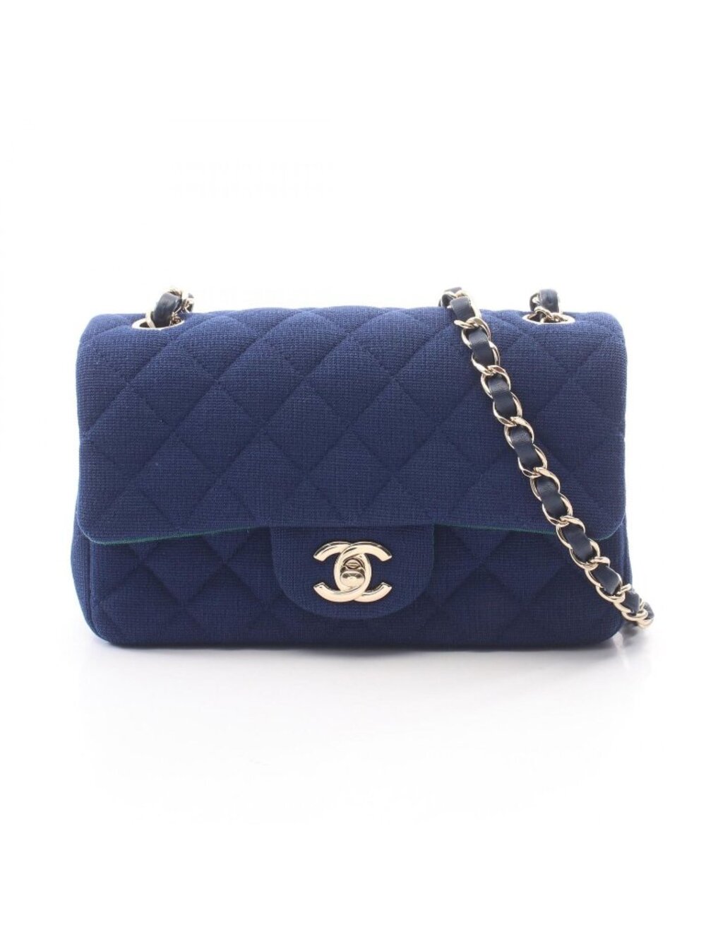 Chanel Shoulder Bag Mini Quilted 20 Blue Cotton Chain